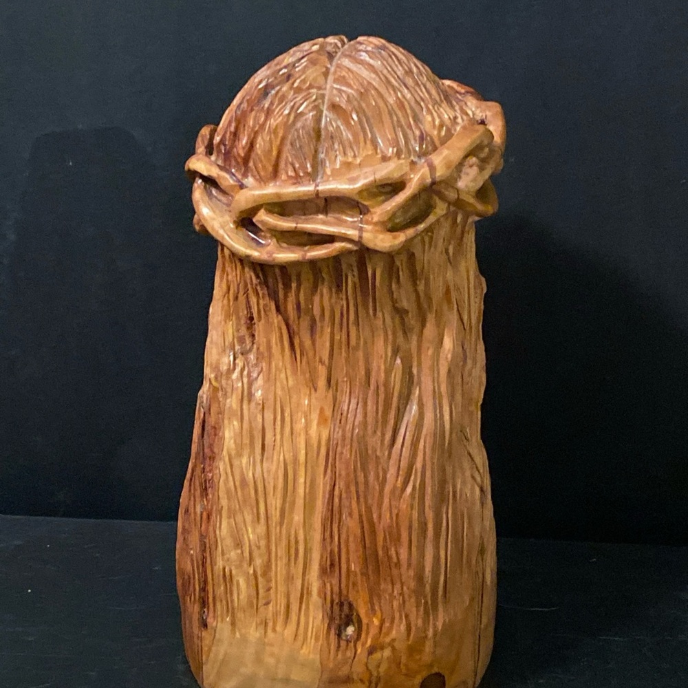 Vintage Hand Carved Wood Folk Art Religious Jesus Christ Sculpture Statue Bust - Picture 3 of 7